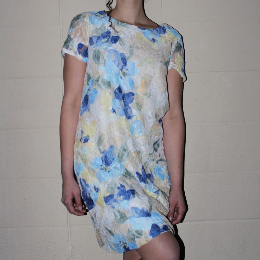 Floral Pastel Lace Short Sleeve Flow Dress 💐